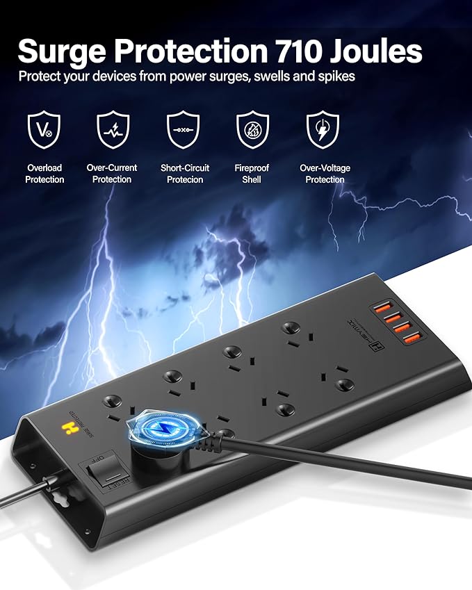 HEYMIX 8 Outlet Powerboard with 4 USB Charging Ports and Surge Protector