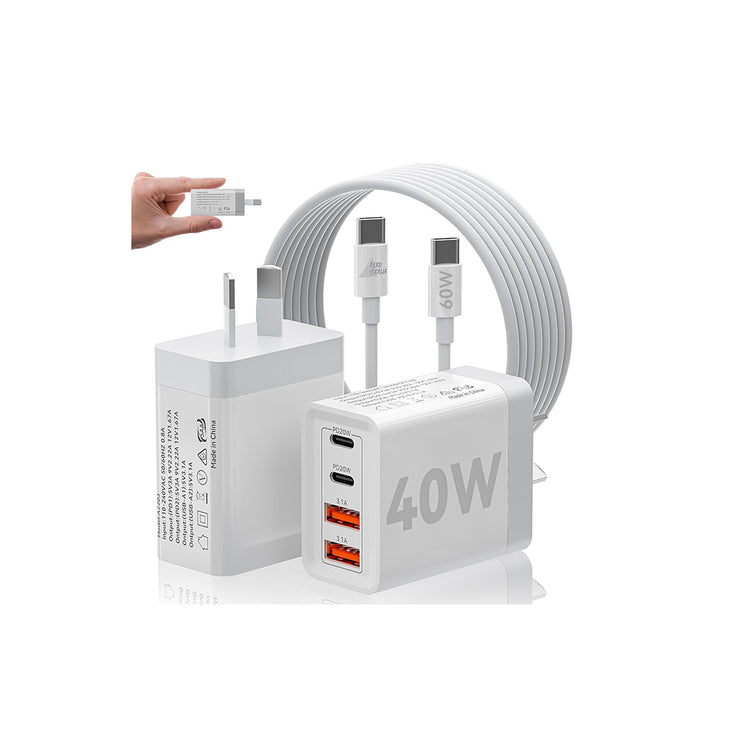 White USB C Fast Charger, 40W Dual USB-C Wall Charger