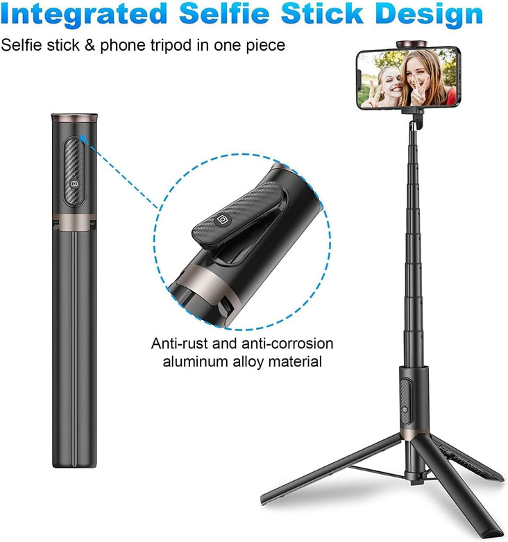 60" Cell Phone Selfie Stick Tripod Smartphone Tripod Stand All-in-1 with Integrated Wireless Remote