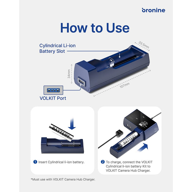 Bronine Cylindrical 3.7V Li-ion Battery Charging Kit 1 Port Plate (DEMO STOCK)