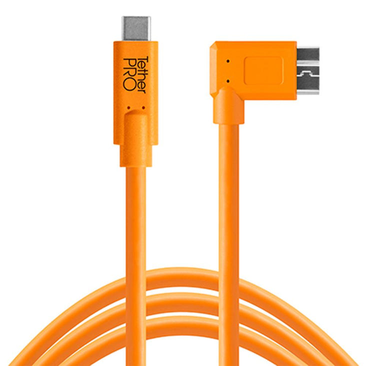 TetherPro USB-C to USB 3.0 Micro-B Right Angle 4.6m Hi-Vis Orange