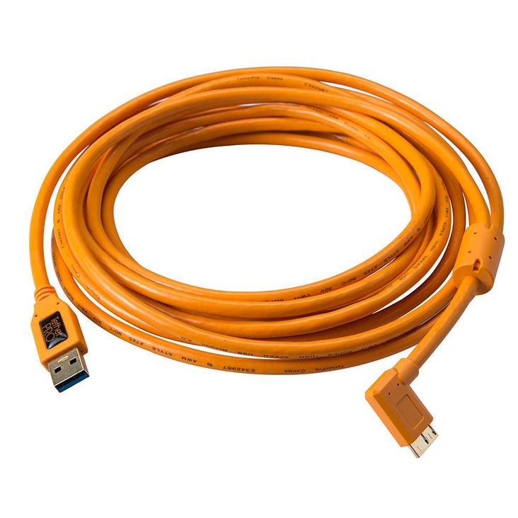 TetherPro USB 3 Micro-B Right Angle Cable 4.6m Hi-Vis Orange