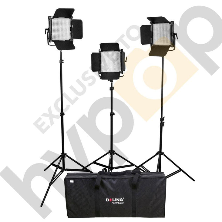 Boling 3x 2220P LED Video & Photography Continuous Portable Lighting Kit (11,400 Lumens at 1M) - Bundle