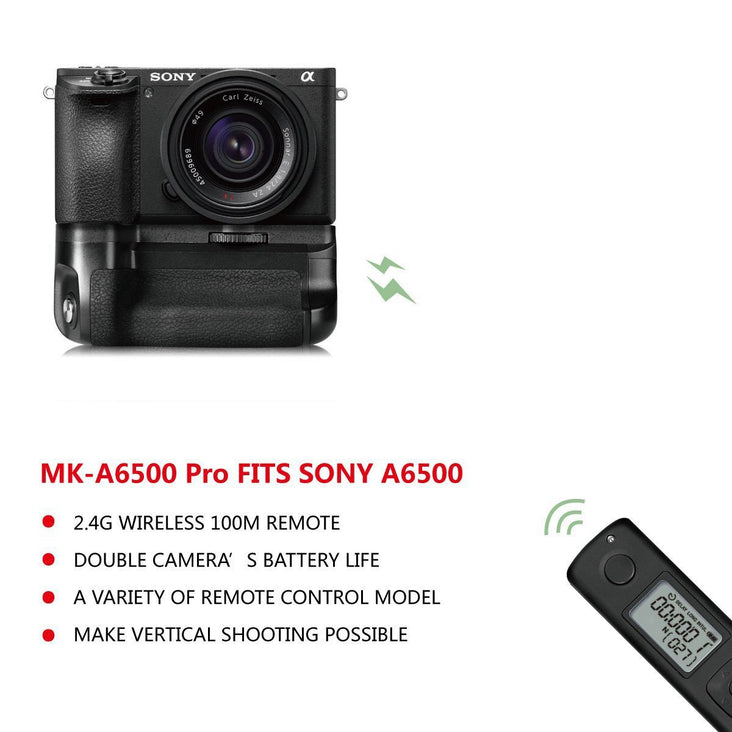Meike MK-A6500 Pro Battery Grip and Remote Control for Sony A6500