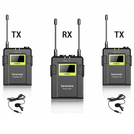 Saramonic UWMIC9 96-Channel Digital UHF Wireless Lavalier Microphone System with 2 x Bodypack Transmitters & 1 x Portable Receiver