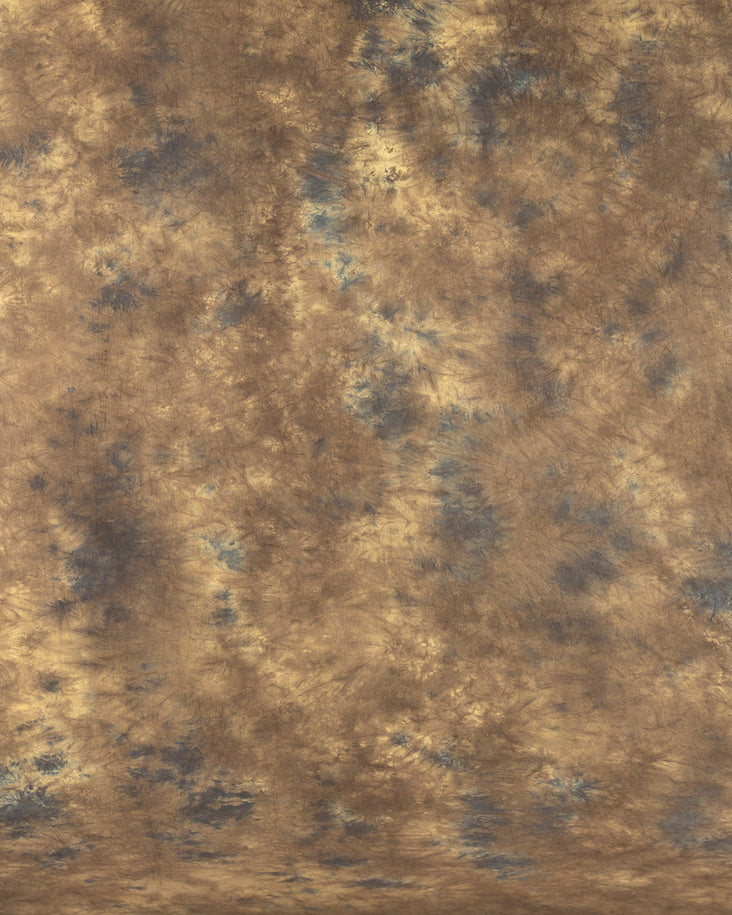 Kaleidoscope Series Brown Yellow Mottled Tie-Dye Cotton Muslin Backdrop 3m x 6m - Swedish Forest Floor (DEMO STOCK)