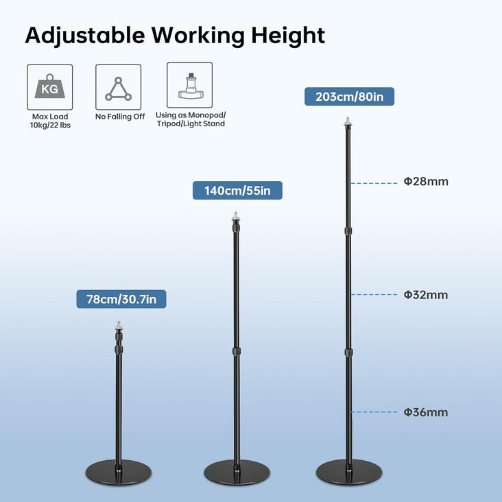 Black MANBILY 203cm Round Base Monopod Light Stand
