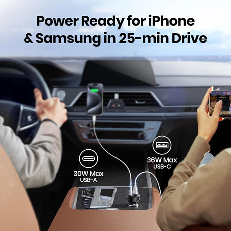 INIU USB C Car Charger 66W Total Fast Charging Car Charger All-Metal Mini PD QC 3.0 Dual Port (USB C+ USB A)