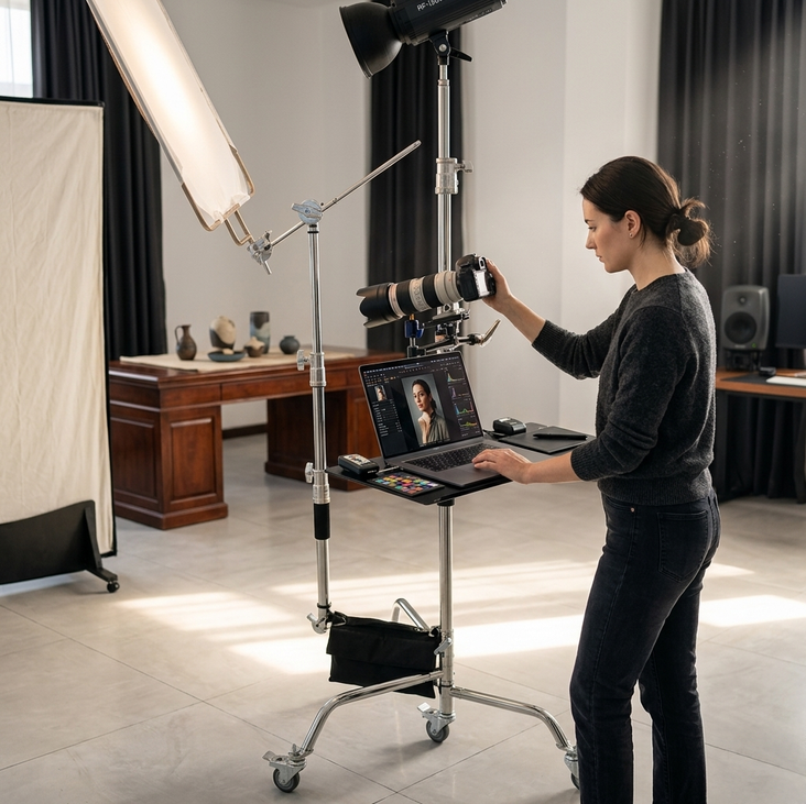 Spectrum Multifunctional Heavy Duty Portable Studio Light Stand Kit with Wheels