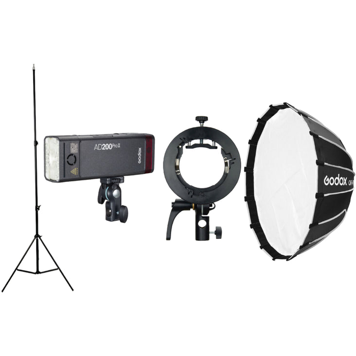 Dual Godox AD200Pro II with S2 Mount, LumiStand and Godox 70cm Softbox - Bundle