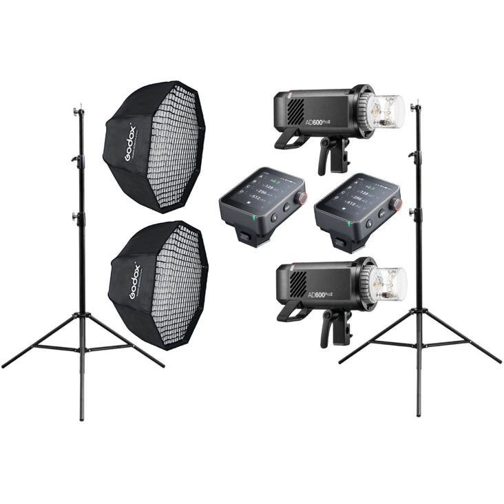 Dual Godox AD600Pro II with 80cm Light Stand, Godox 95cm Collapsible Octagon Softbox and Godox X3Pro TTL Wireless Flash Trigger - Bundle