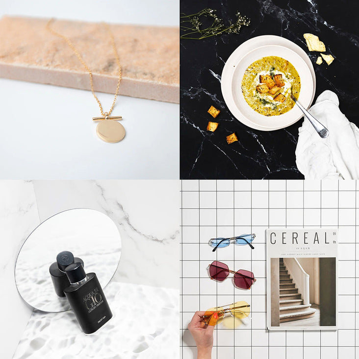 Flat Lay Instagram Backdrop (56cm x 87cm) - Black & White - Bundle
