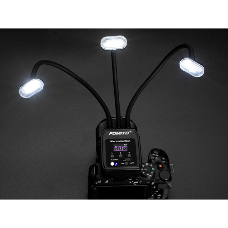 Fomito Mini Three-Head Macro On Camera Flash with Diffuser and Type-C Cable (Medium, 34.5cm)
