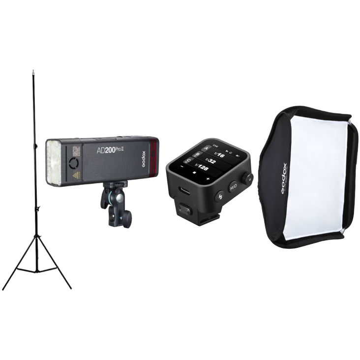 Godox AD200Pro II with 80x80cm Tulip Square Collapsible Softbox, LumiStand and X3 Wireless Flash Trigger - Bundle