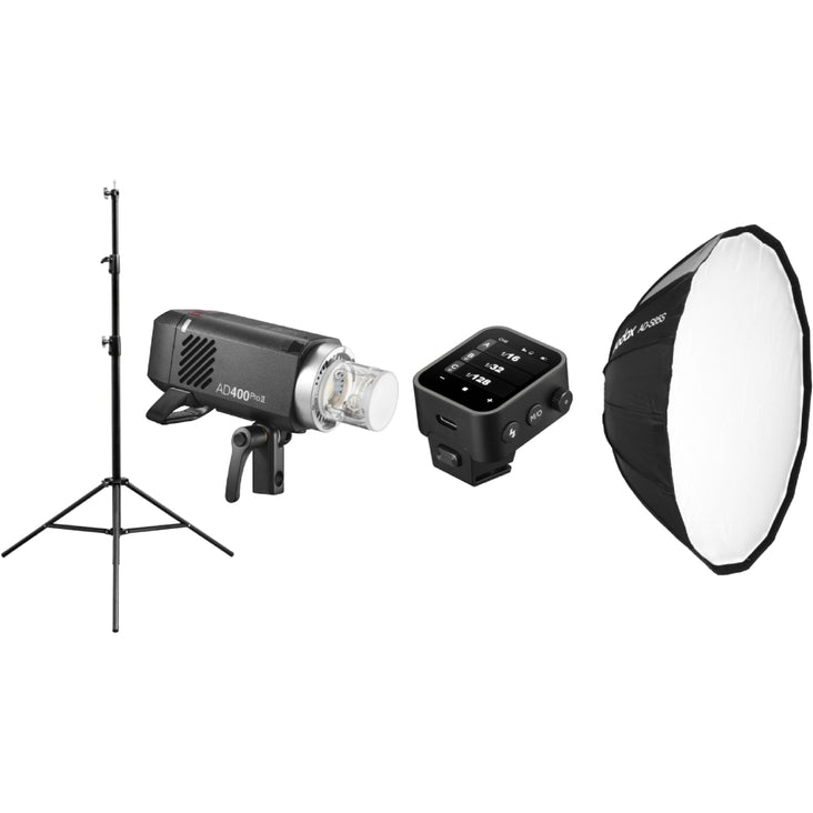 Godox AD400Pro II with 80cm Light Stand, 85cm Parabolic Softbox and X3 Wireless Flash Trigger - Bundle