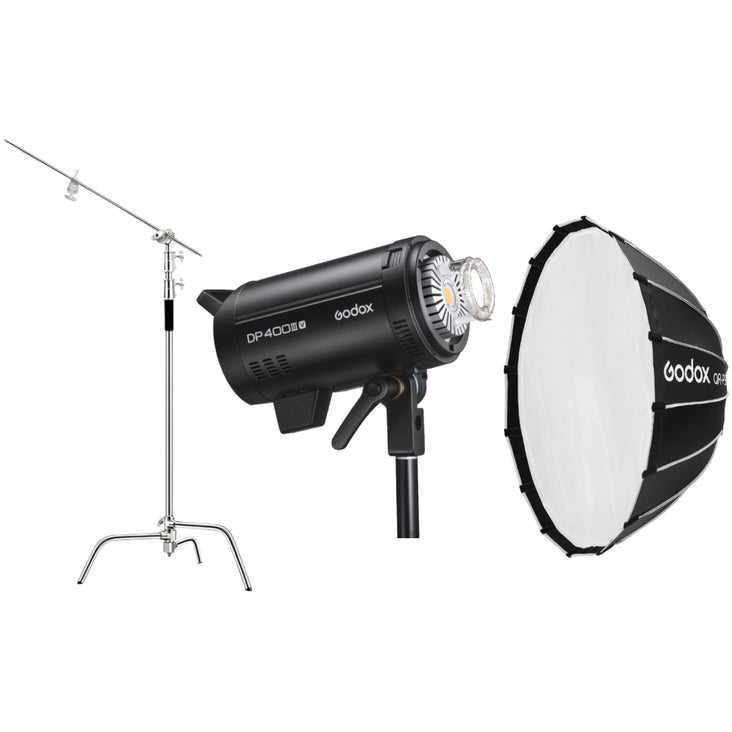 Godox DP400III-V 400W Studio Flash Strobe Light with Boom Flash Lighting Kit - Bundle