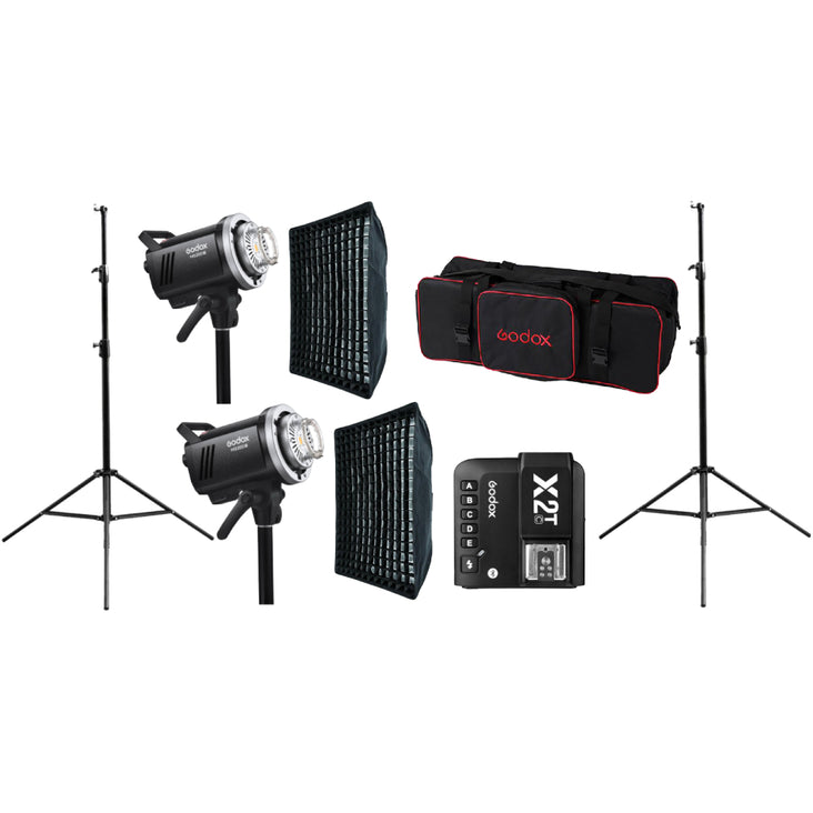 Godox Dual MS200-V 200W Flash Strobe with 60x90cm Softbox, 280cm Light Stand and X2T-C Trigger for Canon - Bundle
