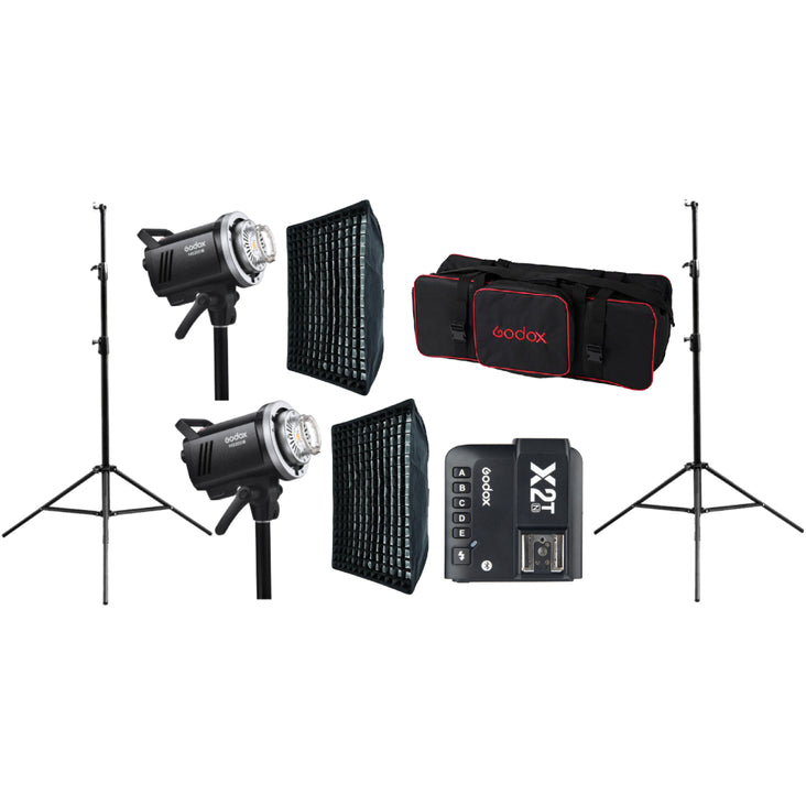 Godox Dual MS200-V 200W Flash Strobe with 60x90cm Softbox, 280cm Light Stand and X2T-N Trigger for Nikon - Bundle