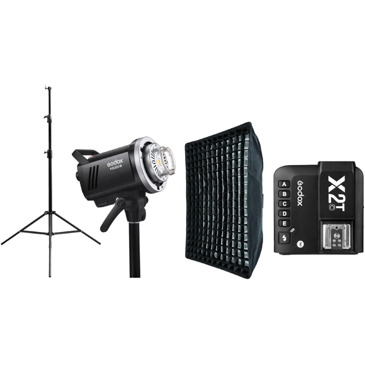 Godox MS200-V 200W Flash Strobe with 60x90cm Softbox, 280cm Light Stand and X2T-C Trigger for Canon - Bundle