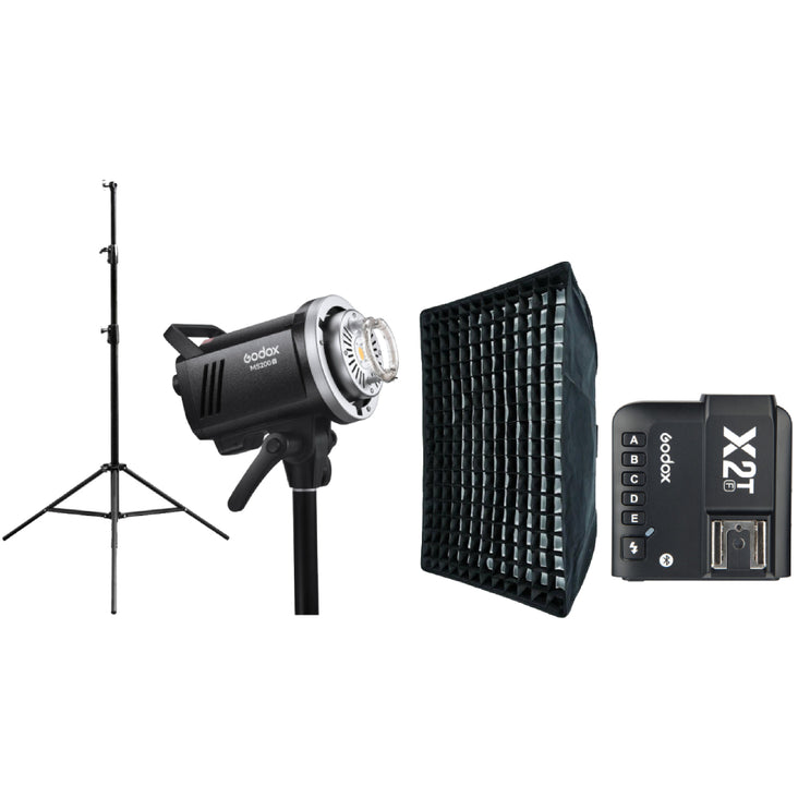 Godox MS200-V 200W Flash Strobe with 60x90cm Softbox, 280cm Light Stand and X2T-F Trigger for Fujifilm - Bundle