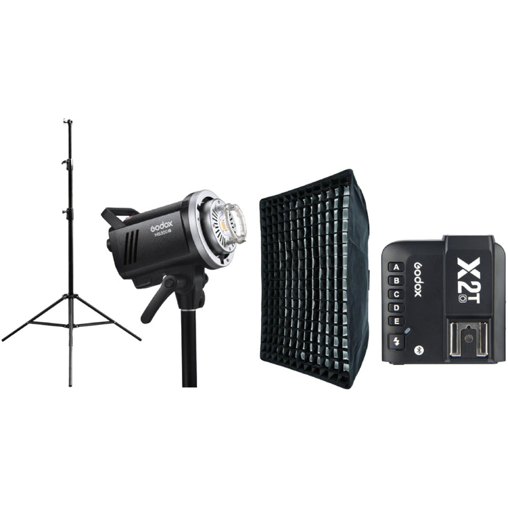 Godox MS200-V 200W Flash Strobe with 60x90cm Softbox, 280cm Light Stand and X2T-O Trigger for Olympus/Panasonic - Bundle