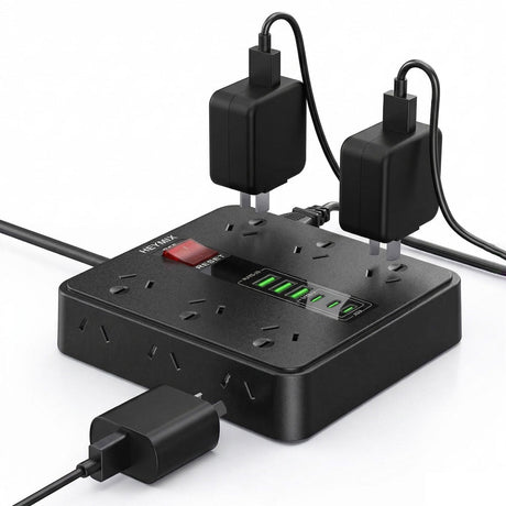 HEYMIX 18-in-1 Powerboard USB Surge Protector - 12 AC Outlets, 3 USB-C & 3 USB-A