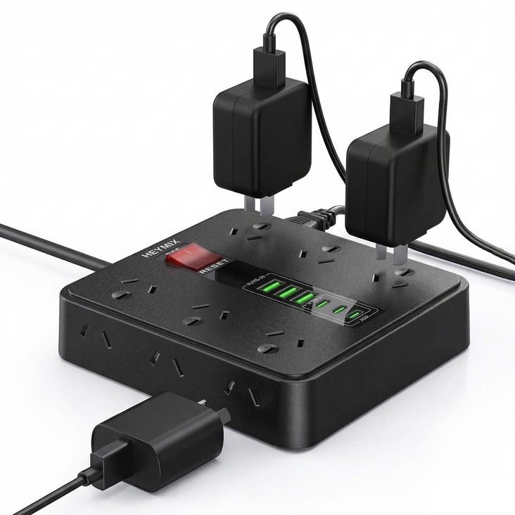 HEYMIX 18-in-1 Powerboard USB Surge Protector - 12 AC Outlets, 3 USB-C & 3 USB-A