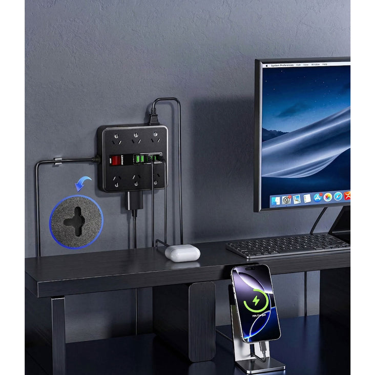 HEYMIX 18-in-1 Powerboard USB Surge Protector - 12 AC Outlets, 3 USB-C & 3 USB-A