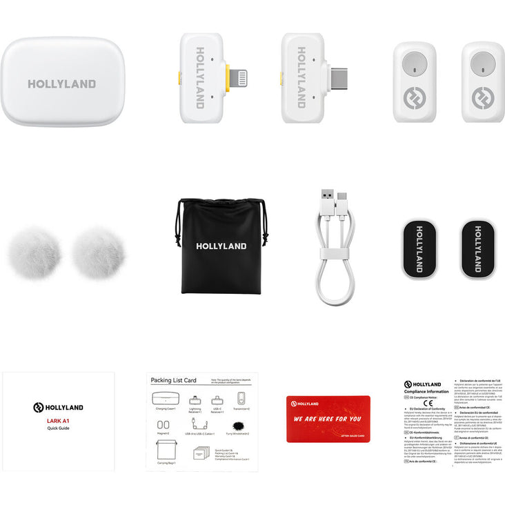 Hollyland Lark A1 Combo 2-Person Wireless Microphone System with USB-C and Lightning Connectors (Ivory White)