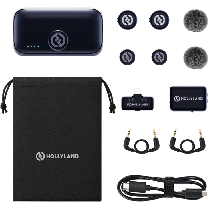 Hollyland LARK M3 Combo 2TX&2RX Wireless Microphone System with 2 Clip-On Mic/Transmitters, 1 USB Receiver & 1 Camera Receiver (2.4 GHz)