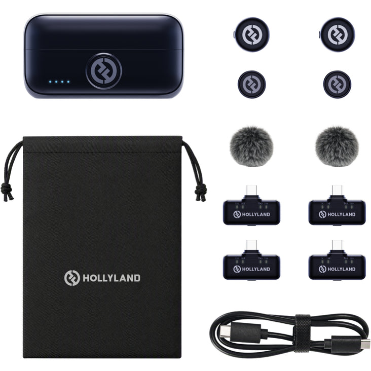 Hollyland LARK M3 Combo 2TX&4RX Wireless Microphone System with 2 Clip-On Mic/Transmitters & 4 USB Receivers (2.4 GHz)