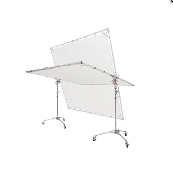 Large Overhead Fold Away 'Sun Scrim' Diffuser With Butterfly Frame & Wheel Stands (240cm x 240cm) (DEMO STOCK)