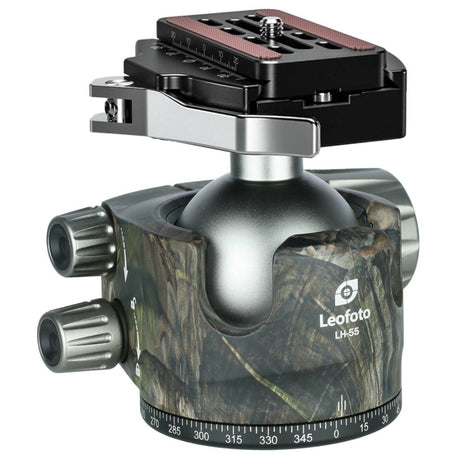 Leofoto LH-55LR 55mm Low Profile Ball Head with LR-70 Quick Release Lever Clamp and QP-70N Plate - Camouflage