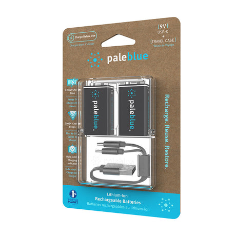 PaleBlue 9V Lithium Ion USB-C Rechargeable Batteries (2 Pack)