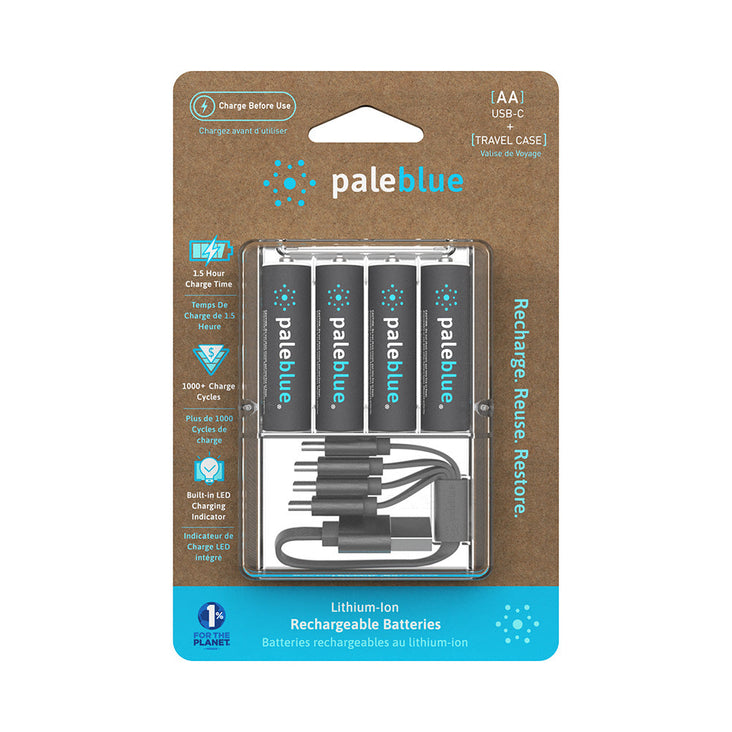 PaleBlue AA Lithium Ion USB-C Rechargeable Batteries (4 Pack)