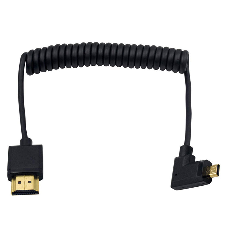 Micro HDMI to HDMI Coiled Cable – Right Angle 4K Ultra HD 1080p 3D (1.2m / 4ft)