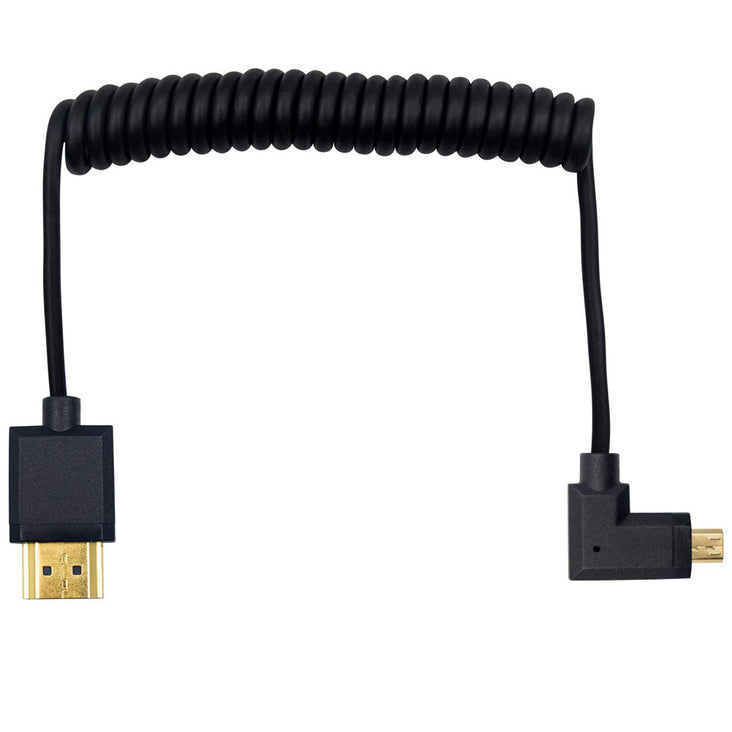 Micro HDMI to HDMI Coiled Cable – Right Angle 4K Ultra HD 1080p 3D (1.2m / 4ft)
