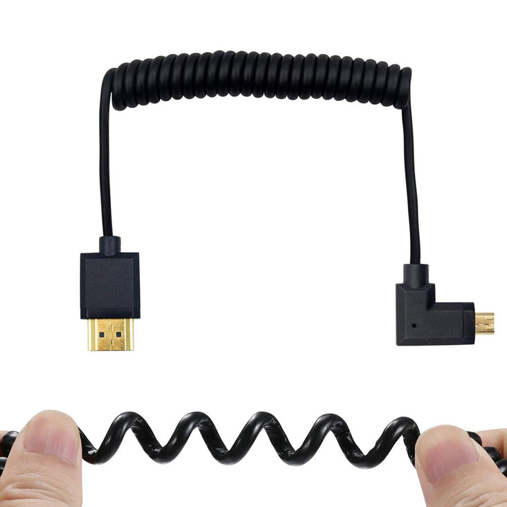 Micro HDMI to HDMI Coiled Cable – Right Angle 4K Ultra HD 1080p 3D (1.2m / 4ft)