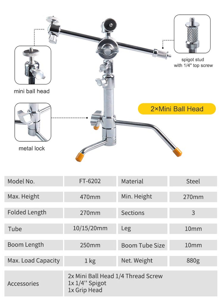 Mini Table Pocket C-Stand with Two Ball Heads