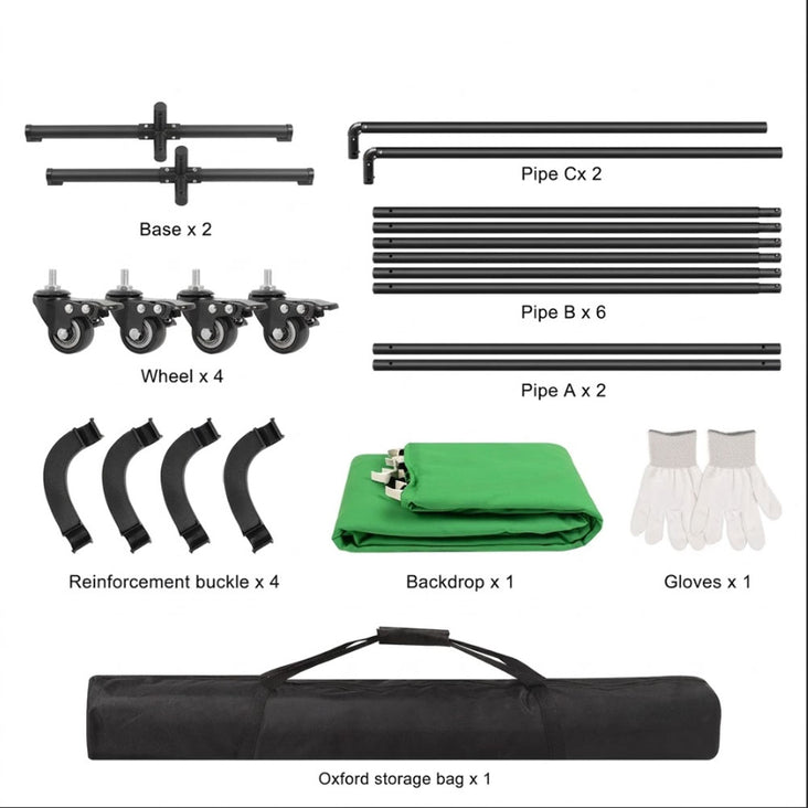 Movable 2.1m x 3m Green Screen Backdrop Kit with Castor Wheels