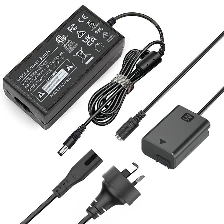 NP-FW50 Dummy Battery Charger Kit with AC Power Supply Adapter for Sony