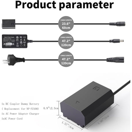NP-FZ100 Dummy Battery Charger Kit with AC Power Supply Adapter for Sony