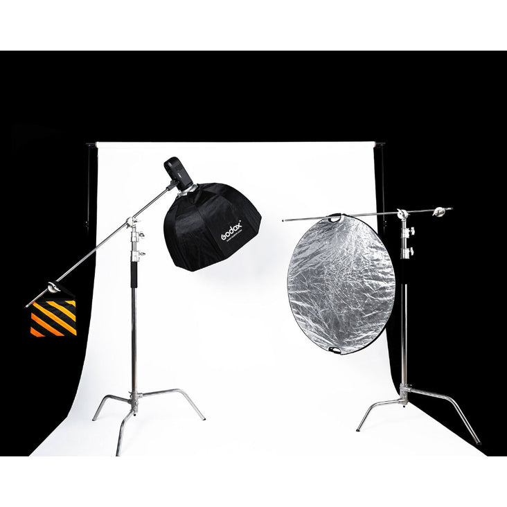 Silver Heavy Duty Photographic C-Stand with Xlite HD Steel Silver Boom Arm 1.2 - 2.17m - Bundle