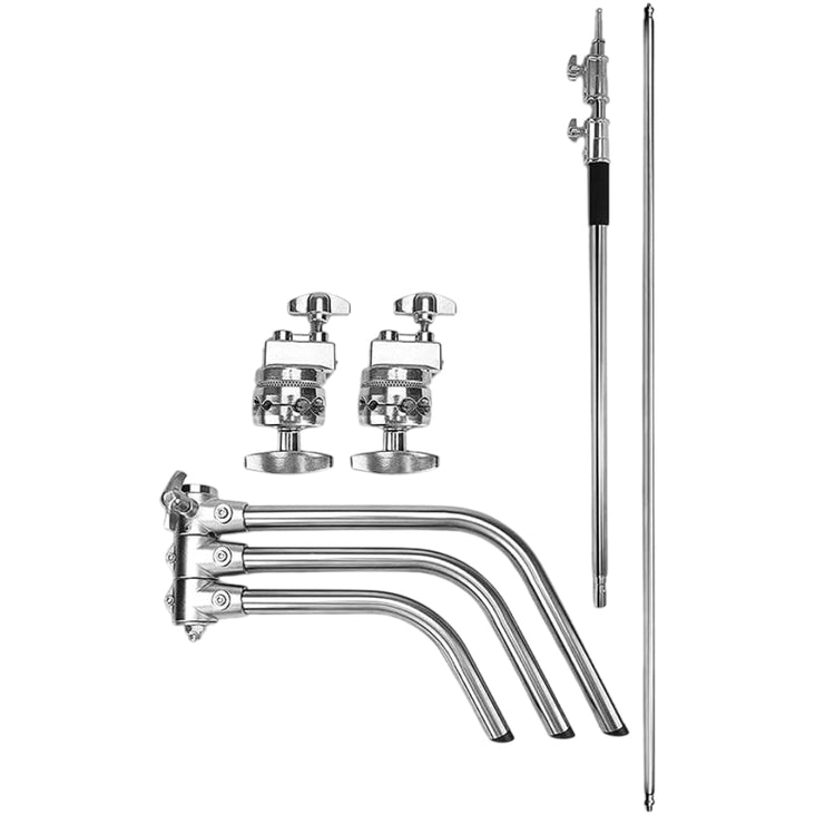 Silver Heavy Duty Photographic C-Stand with Xlite HD Steel Silver Boom Arm 1.2 - 2.17m - Bundle
