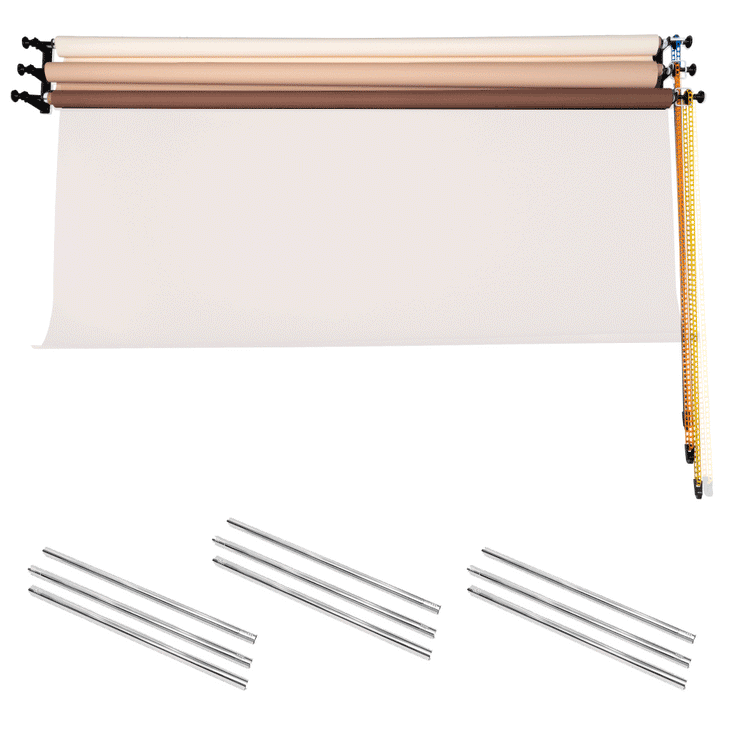 Spectrum Triple Roller Wall Mount Backdrop System + 3x Stainless Steel Crossbars - Bundle