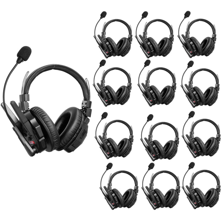 Synco Full-Duplex 13-Person Wireless Intercom System with Double-Ear Headsets