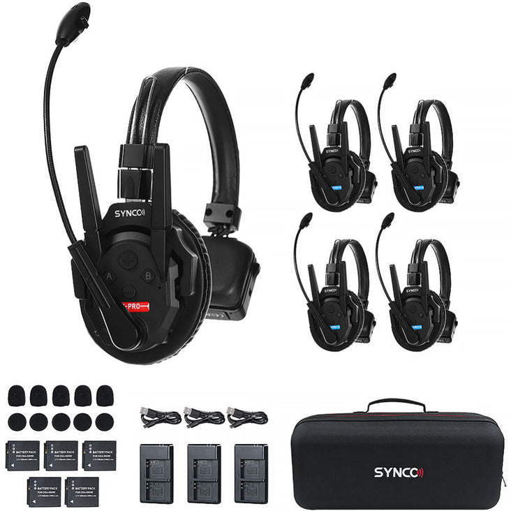 Synco Full-Duplex 5-Person Wireless Intercom System with External Antennas