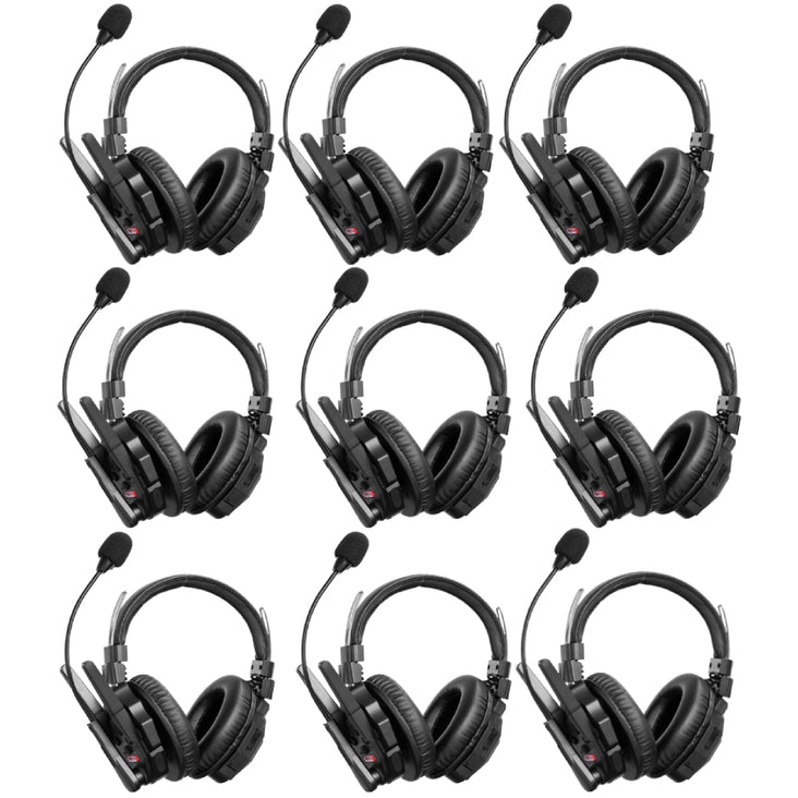 Synco Full-Duplex 9-Person Wireless Intercom System with Double-Ear Headsets