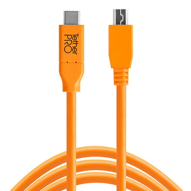 Tether Tools TetherPro USB-C to USB 2.0 Mini-B 5-Pin 4.6m Hi-Vis Orange (DEMO STOCK)