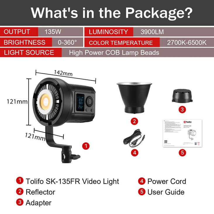 Tolifo SK-135FR 120W Portable Bowens Mount COB LED Video Light (RGB)